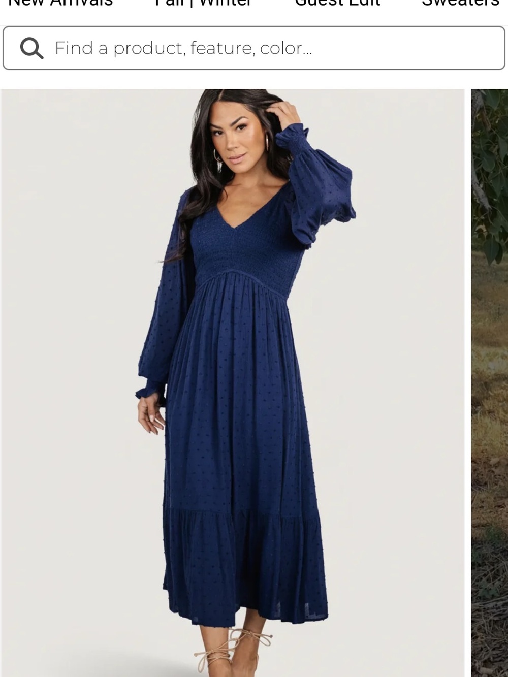 Baltic Born Navy Smocked V-Neck Midi Dress